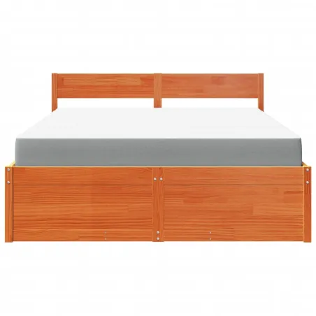 Lit avec tiroirs/matelas cire marron 140x200 cm bois massif pin