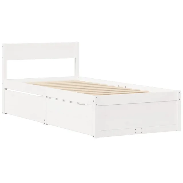 Lit avec tiroirs et matelas blanc 100x200 cm bois massif de pin