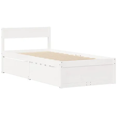 Lit avec tiroirs et matelas blanc 100x200 cm bois massif de pin
