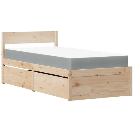 Lit avec tiroirs et matelas 90x200 cm bois massif de pin