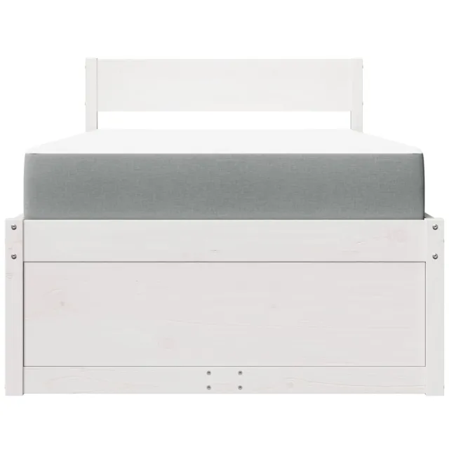 Lit avec tiroirs et matelas blanc 90x200 cm bois massif de pin