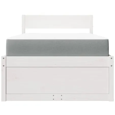 Lit avec tiroirs et matelas blanc 90x200 cm bois massif de pin
