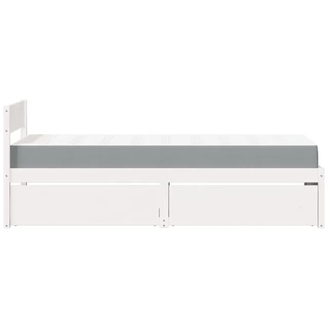 Lit avec tiroirs et matelas blanc 90x200 cm bois massif de pin