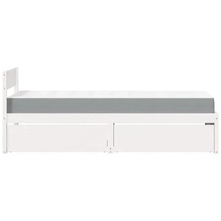 Lit avec tiroirs et matelas blanc 90x200 cm bois massif de pin