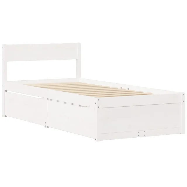 Lit avec tiroirs et matelas blanc 90x200 cm bois massif de pin