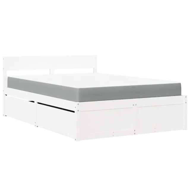 Lit avec tiroirs et matelas blanc 140x190 cm bois massif de pin