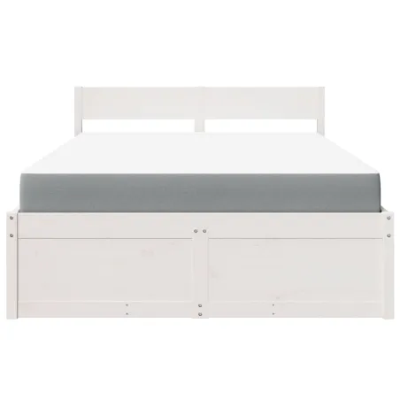 Lit avec tiroirs et matelas blanc 140x190 cm bois massif de pin