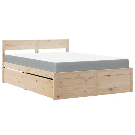 Lit avec tiroirs et matelas 120x190 cm bois massif de pin 2