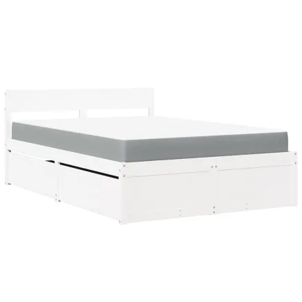 Lit avec tiroirs et matelas blanc 120x190 cm bois massif de pin 2