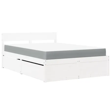 Lit avec tiroirs et matelas blanc 120x190 cm bois massif de pin