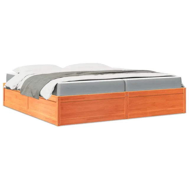 Lit avec matelas cire marron 200x200 cm bois massif de pin