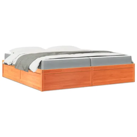 Lit avec matelas cire marron 200x200 cm bois massif de pin
