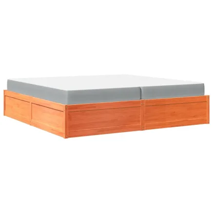 Lit avec matelas cire marron 200x200 cm bois massif de pin 2