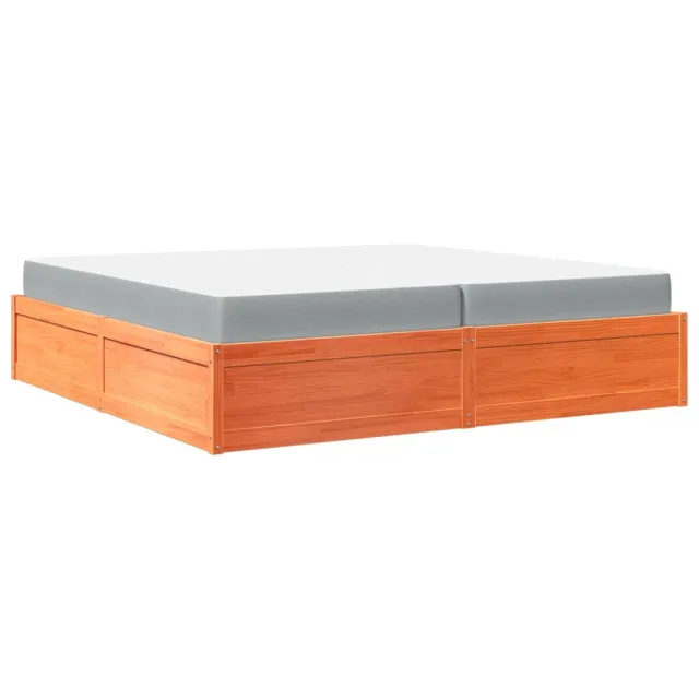 Lit avec matelas cire marron 200x200 cm bois massif de pin