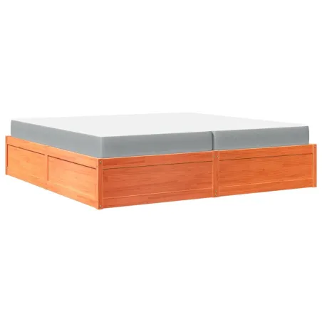 Lit avec matelas cire marron 200x200 cm bois massif de pin