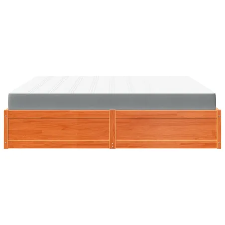 Lit avec matelas cire marron 200x200 cm bois massif de pin