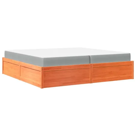 Lit avec matelas cire marron 200x200 cm bois massif de pin