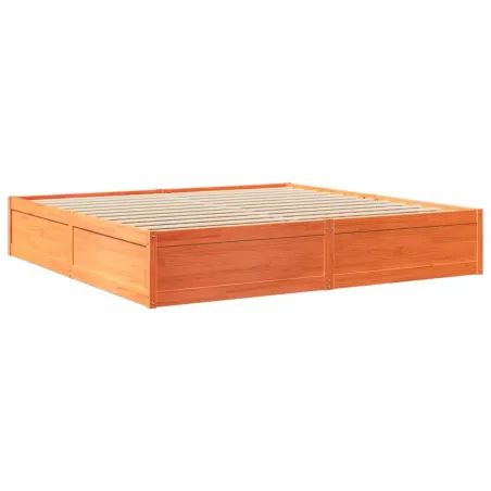 Lit avec matelas cire marron 200x200 cm bois massif de pin