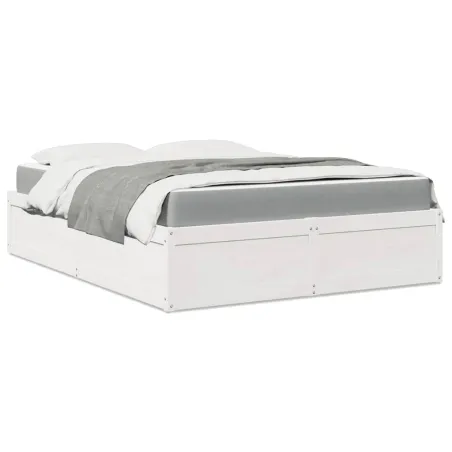 Lit avec matelas blanc 160x200 cm bois de pin massif