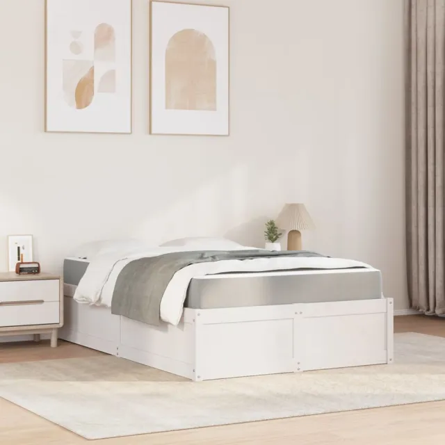 Lit avec matelas blanc 140x190 cm bois massif de pin