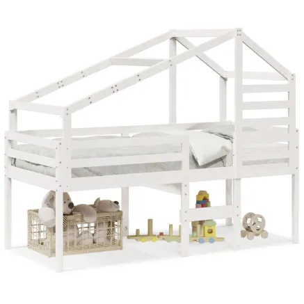 Lit haut sans matelas blanc 90x200 cm bois de pin massif 2