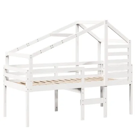 Lit haut sans matelas blanc 90x200 cm bois de pin massif