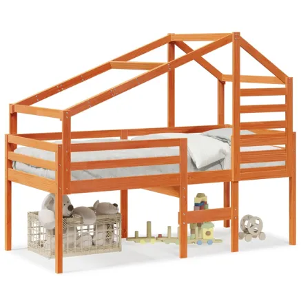 Lit haut sans matelas cire marron 90x200 cm bois de pin massif 2