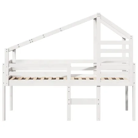 Lit haut sans matelas blanc 90x190 cm bois de pin massif