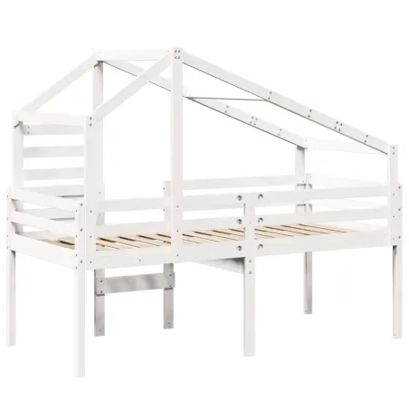 Lit haut sans matelas blanc 90x190 cm bois de pin massif