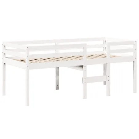 Lit haut sans matelas blanc 90x190 cm bois de pin massif
