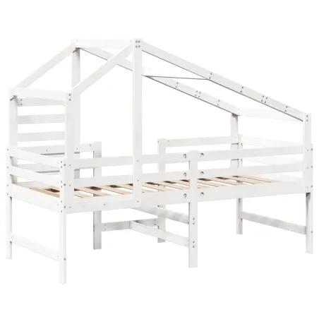 Lit superposé avec échelle et toit sans matelas blanc 90x190 cm