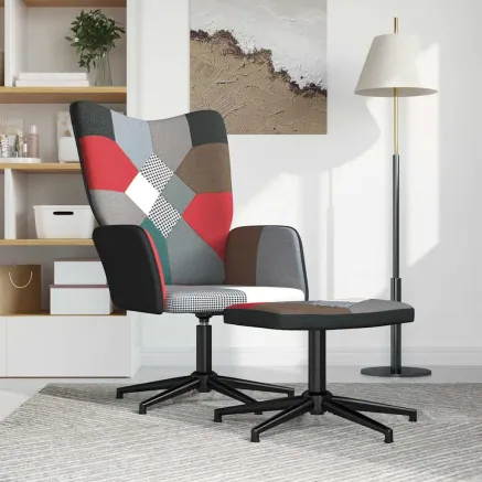 Chaise de relaxation avec tabouret Patchwork Tissu 2