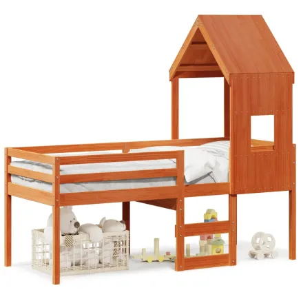 Lit haut sans matelas cire marron 80x200 cm bois de pin massif 2