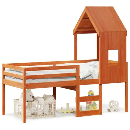 Lit haut sans matelas cire marron 90x200 cm bois de pin massif 2