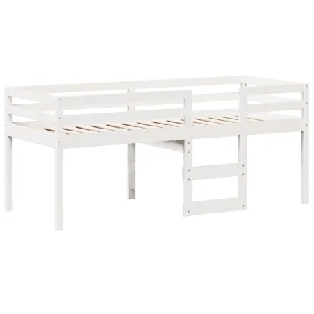 Lit haut sans matelas blanc 90x190 cm bois de pin massif