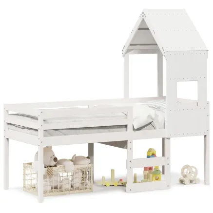 Lit haut sans matelas blanc 75x190 cm bois de pin massif 2