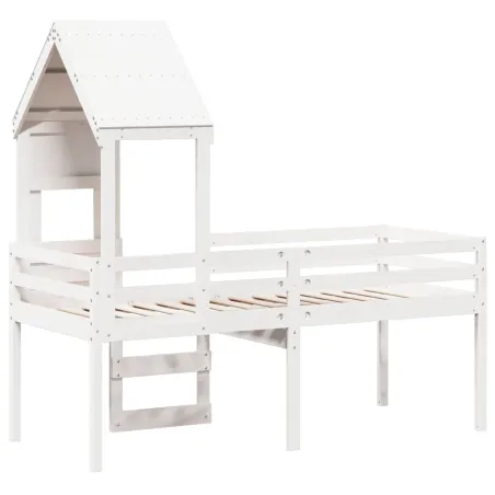 Lit haut sans matelas blanc 75x190 cm bois de pin massif