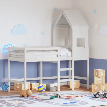 Lit superposé avec échelle et toit sans matelas blanc 90x190 cm