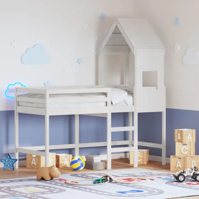 Lit superposé avec échelle et toit sans matelas blanc 90x190 cm