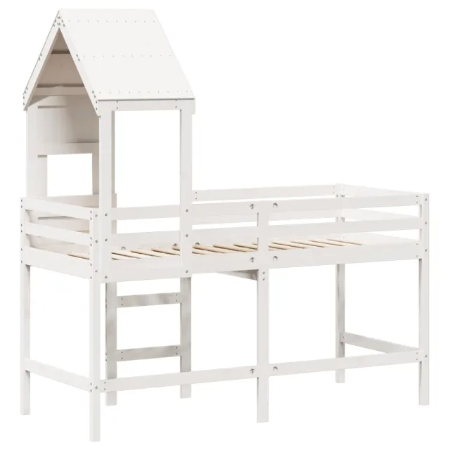 Lit superposé avec échelle et toit sans matelas blanc 90x190 cm