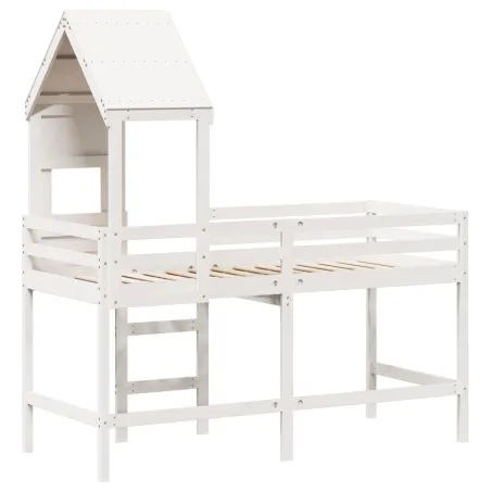 Lit superposé avec échelle et toit sans matelas blanc 90x190 cm