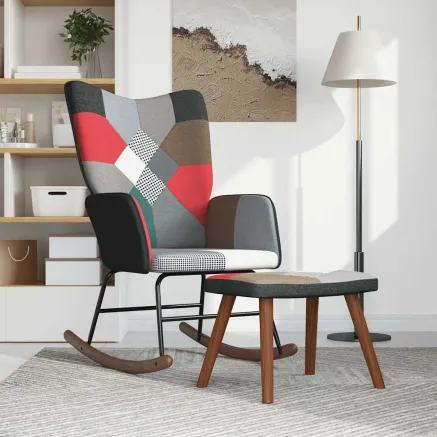 Chaise à bascule avec tabouret Patchwork Tissu 2