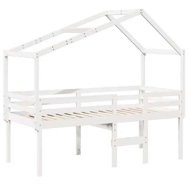 Lit haut sans matelas blanc 90x190 cm bois de pin massif