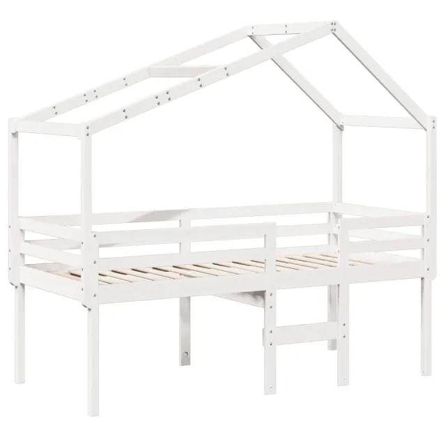 Lit haut sans matelas blanc 75x190 cm bois de pin massif