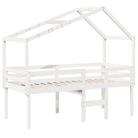 Lit haut sans matelas blanc 75x190 cm bois de pin massif