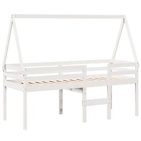 Lit haut sans matelas blanc 75x190 cm bois de pin massif