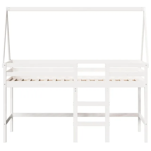 Lit superposé avec échelle et toit sans matelas blanc 90x190 cm