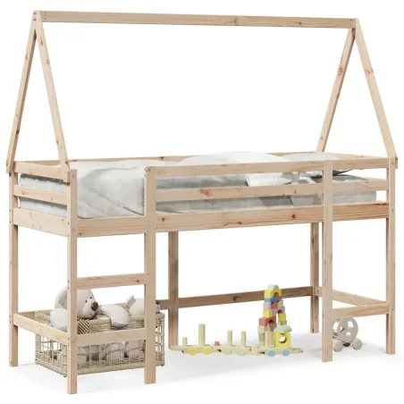 Lit superposé avec échelle et toit sans matelas 90x190 cm