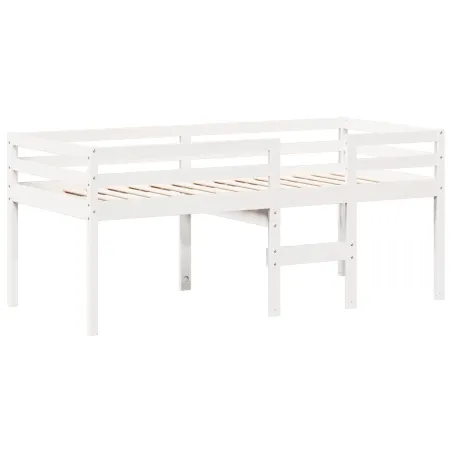 Lit haut sans matelas blanc 90x200 cm bois de pin massif