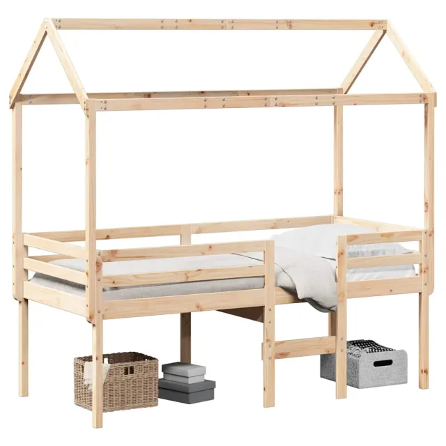 Lit haut sans matelas 90x190 cm bois de pin massif